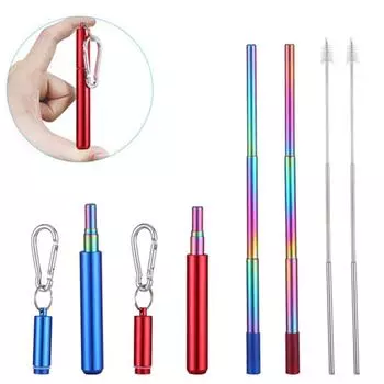 Выдвижная соломинка из нержавеющей стали с насадкой для путешествий чёрный