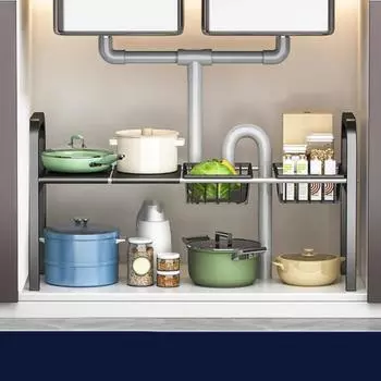 Выдвижная стойка для хранения вещей, устойчивая к коррозии, прочная, несущая, для ванной комнаты, под раковиной, расширяемая, прочная, металлическая полка-органайзер A чёрный