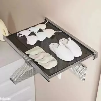 Выдвижная сушилка для белья из алюминия, экономящая пространство, утолщенная вешалка для одежды для ванной комнаты, шкафа, прачечной, домашних принадлежностей серый