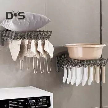 Выдвижная сушилка для носков с 20 зажимами Складная конструкция Простая в установке Экономящая место Расширяемая настенная сушилка серый/чистый