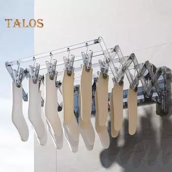 Выдвижная сушилка для носков с 20 зажимами Складная конструкция Простая в установке Экономящая место Расширяемая настенная сушилка белый