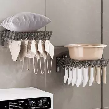 Выдвижная сушилка для носков с 20 зажимами Складная конструкция Простая в установке Экономящая место Расширяемая настенная сушилка