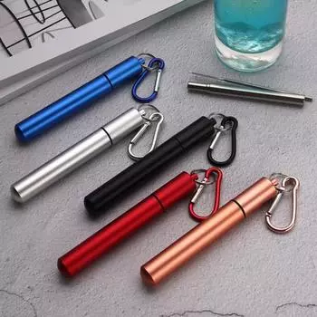 Выдвижная трубочка из нержавеющей стали Yousheng с брелоком для ключей, щеткой для чистки, портативный складной металлический набор трубочек для путешествий, круизных лайнеров, предметов первой необходимости серебряный