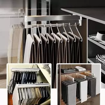 Выдвижная вешалка для шкафа, выдвижные вешалки для одежды с верхним креплением для шкафа, экономящая место вешалка для брюк