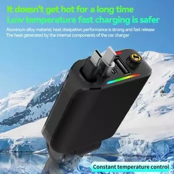 Выдвижное автомобильное зарядное устройство 120 Вт, 4 порта USB C, автомобильное зарядное устройство, адаптер для iPhone, многофункциональное автомобильное зарядное устройство для Android чёрный