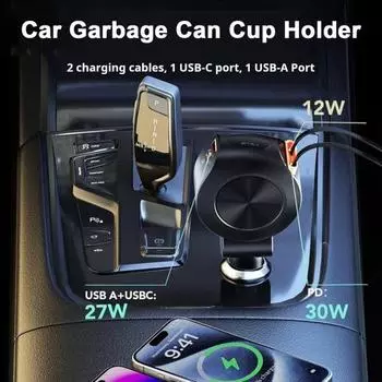 Выдвижное автомобильное зарядное устройство с 2 портами USB 69 Вт 4-в-1 адаптер для быстрой зарядки для iPhone 16/15/14/13 кабель Type-C PD 3A порт зарядное устройство чёрный