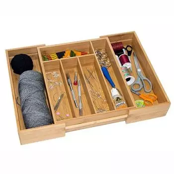 Выдвижной бамбуковый ящик-органайзер для хранения кухонной посуды, столовых приборов