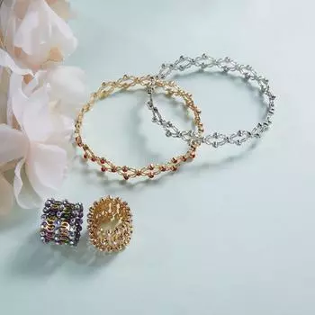 Выдвижной браслет-кольцо, женские ювелирные изделия, аксессуары, гибкая пряжка для пальцев, браслет-кольцо 2 в 1 Silver White Rhinestone