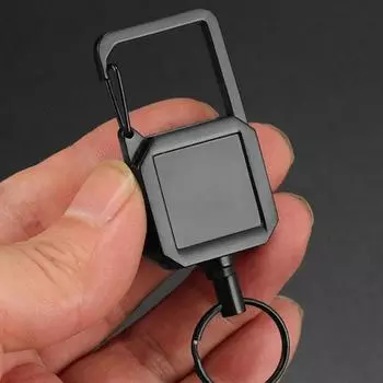 Выдвижной брелок для ключей, уличный карабин, стальной трос, высокопрочный держатель для бейджа, D-тип, анти-потеря, легко вытягивается, пряжка, брелок чёрный