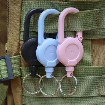 Выдвижной брелок со стальным тросом, карабин, держатель катушки для значка, зажим для ключей, сверхмощная пряжка для кемпинга и альпинизма, защита от потери зелёный