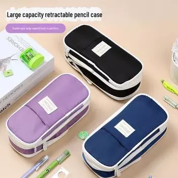 Выдвижной двухслойный пенал Macaron: Большая вместимость, однотонный цвет, для учеников младших и старших классов. Oxford cloth double opening зелёный