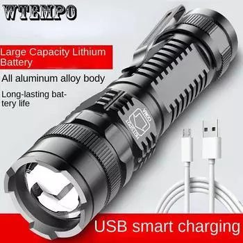 Выдвижной факел Открытый Светодиодный Портативный Многофункциональный USB Перезаряжаемый алюминиевый сплав Сильный свет Факел Портативный мини-освещение чёрный