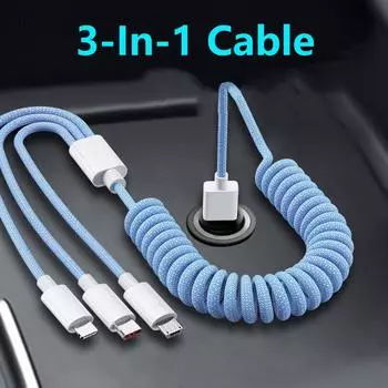 Выдвижной кабель для быстрой зарядки 3 в 1 для смартфонов, планшетов, автомобильный кабель для телефонов iPhone на базе Android синий
