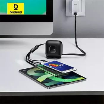 Выдвижной кабель для быстрой зарядки Baseus серии Traction 3-в-1, настольный органайзер от типов C до M+L+C, 100 Вт