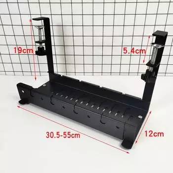 Выдвижной кабельный лоток под столом без сверления. Металлический кабельный лоток под столом с зажимом. Выдвижной держатель шнура удлинителя. чёрный