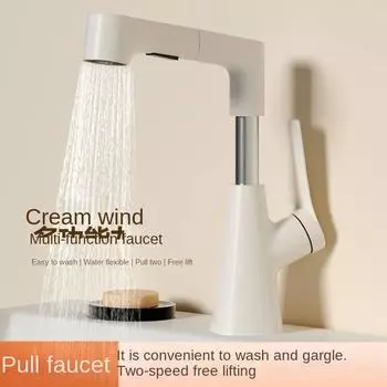 Выдвижной кран для раковины из меди с горячей и холодной водой, для ванной комнаты, кремово-белый, для бытового использования, подъемный кран для раковины