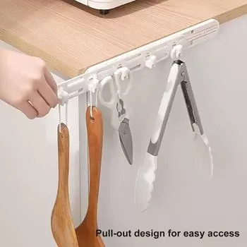 Выдвижной крючок для подвешивания шкафа Настенный крючок Раздвижные полки для кастрюль Органайзер для сковородок Выдвижной крючок для организации кладовой белый