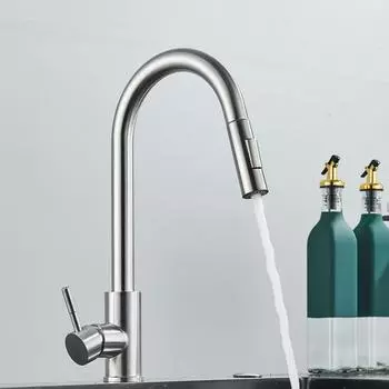 Выдвижной кухонный смеситель с одной ручкой и подходящим наливным шлангом, смеситель с одной ручкой серый