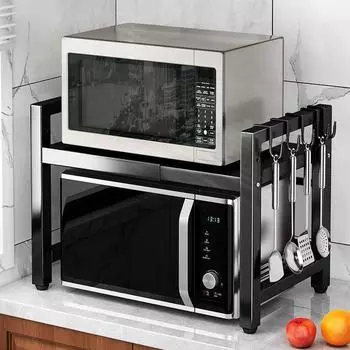 Выдвижной кухонный стеллаж Полка для микроволновой печи Многофункциональный кухонный органайзер Полка для хранения посуды Держатель для хранения белый