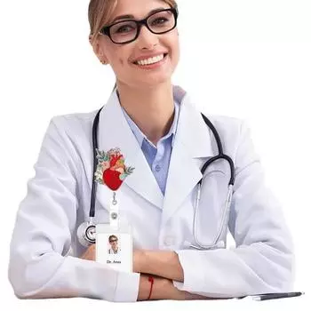 Выдвижной орган, мозг, сердце, значок, катушка, зажимы, цветок, акрил, больница, лаборатория, врач, медсестра, работа, удостоверение личности, держатель для карты, медицинский аксессуар