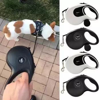 Выдвижной поводок для собак, 3 м, 5 м, 8 м, для собак, кошек, прочный нейлоновый тяговый канат, не спутывающийся на 360°, одноручный тормоз, поводки для щенков с мешком для какашек, французский бульдог 3m белый