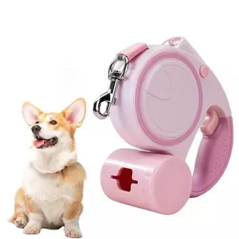 Выдвижной поводок для собак с эргономичной ручкой, пояс для прогулок с защитой от спутывания, фонариком и дозатором пакетов для фекалий для средних и маленьких собак 3M синий