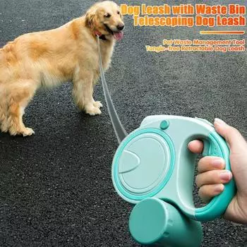 Выдвижной поводок для собак с эргономичной ручкой, пояс для прогулок с фонариком и защитой от спутывания собак на открытом воздухе 3M зелёный