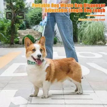 Выдвижной поводок для собак с эргономичной ручкой, пояс для прогулок с защитой от спутывания, фонариком и дозатором пакетов для фекалий для средних и маленьких собак 3M зелёный