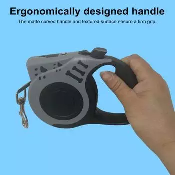 Выдвижной поводок для собак с эргономичной ручкой и фонариком, прочный, не спутывающийся, нейлоновый поводок для прогулок с собаками средних и маленьких размеров Charging серый