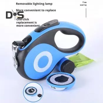 Выдвижной поводок для собак со светодиодной подсветкой, прочный поводок для прогулок с дозатором для фекалий, тормоз с одной кнопкой и замком, поводок для дрессировки больших собак 5m синий