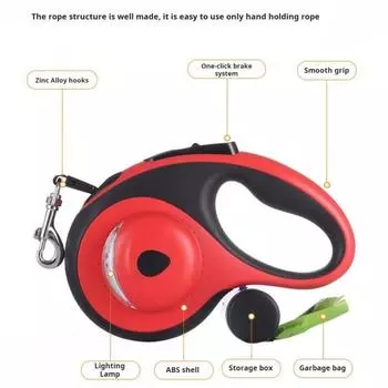 Выдвижной поводок для собак со светодиодной подсветкой, прочный поводок для прогулок с питомцем и какашками 5m белый
