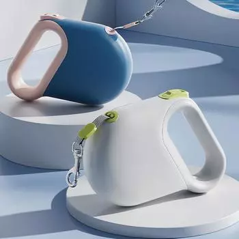 Выдвижной поводок для собаки со светоотражающей полосой, W-образным выходом для веревки, антифрикционный, сверхпрочный белый