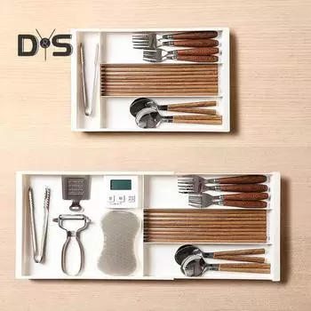 Выдвижной ящик для хранения, поддон для столовых приборов, регулируемая длина, легко моется, выдвижной органайзер, выдвижной держатель для столовых приборов белый