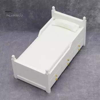 Выдвижной ящик для кровати, украшение ручной работы, деревянный масштаб 1/12, выдвижной ящик, модель кровати, игрушка для ролевых игр белый