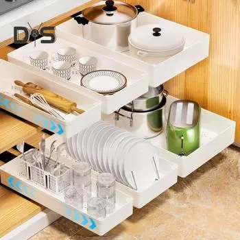 Выдвижной шкаф-органайзер для кухни, расширяемый ящик для хранения с разделителями, прочные выдвижные ящики для кухонных шкафов, органайзер для банок для специй L