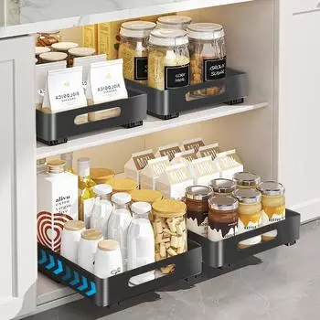 Выдвижной шкаф-органайзер, выдвижной ящик, подставка для хранения, полка для хранения бутылок с приправами, выдвижная полка для хранения, кухонный органайзер чёрный