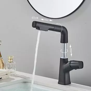 Выдвижной смеситель для раковины, подъемный латунный смеситель для ванной комнаты, смеситель для горячей и холодной воды, подъем на 360° вверх и вниз, смеситель для раковины в ванной, двойной режим None серый