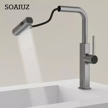 Выдвижной смеситель из нержавеющей стали, кухонные смесители, многофункциональные, вращающиеся на 360 градусов, смесители для горячей и холодной воды, смесители для раковины для ванной комнаты и кухни