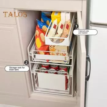 Выдвижной стеллаж для хранения, органайзер для шкафа, прочный, несущий нагрузку, простая установка, прочный органайзер под раковиной, держатель для хранения B чёрный