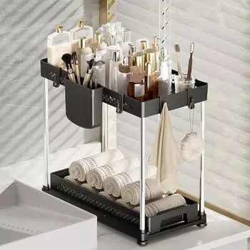 Выдвижные ящики, органайзер, стеллаж для хранения, большая вместимость, двухслойный, легкий дренаж, вентиляция, органайзер под раковиной, держатель для хранения чёрный