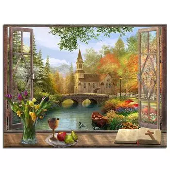 Выездной пейзаж 5D DIY Алмазная картина Пейзаж Полный круглый Алмазная вышивка 20X30CM