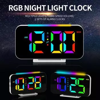 Выход 12H/24H цифровые светодиодные часы RGB FM-радио 180° Проекционный будильник с RGB ночной подсветкой 6 уровней яркости Два порта USB