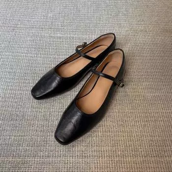 Вымытая коровья кожа~ Ретро балетки на плоской подошве одинарная обувь женская кожаная складки с туфлями Мэри Джейн темперамент низкий каблук 35