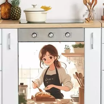 Выпечка хлеба Девушка Плакат Кухонные шкафы Плита Фон Ландшафтный дизайн Декоративные настенные наклейки 34*34cm/fun-f317