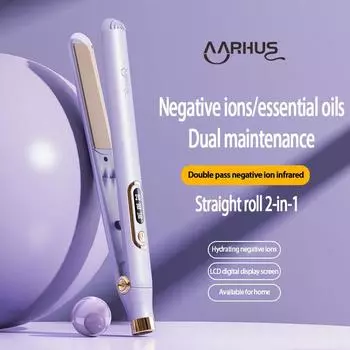Выпрямитель для бигуди с отрицательными ионами, керамическое эфирное масло 2-в-1 для ухода за волосами, не повреждая волосы, профессиональный инструмент для укладки AU фиолетовый