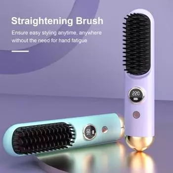 Выпрямитель для волос Щетка ЖК-дисплей 9 температур Регулируемый быстрый нагрев Перезаряжаемый беспроводной фиолетовый
