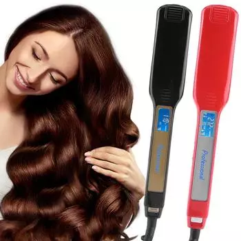 Выпрямитель для волос Утюжок для выпрямления волос с ЖК-дисплеем Плойка для завивки волос Эргономичный 2-в-1 Стайлер для выпрямления и завивки волос красный
