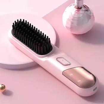 Выпрямляющая щетка с 4 регулируемыми температурными режимами, быстро нагреваемый выпрямитель для волос розовый