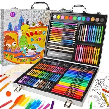 Выпущен набор для рисования Okiki, 184 цветных рисунка, сверкающий яркий рисунок, подарок на день рождения, Рождество [Новые двухсторонние карандаши, мелки, серебряный