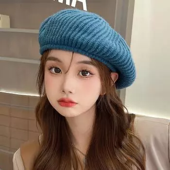 Выпуск осень-зима новый вертикальные полосы берет однотонный японский литературный и художественный простота мода вязаная шапка художника женщина M56-58cm